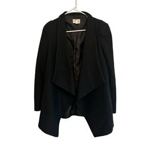 LRA Asymmetrical Black Wool Blend Open Front Coat Size M Waterfall Fall